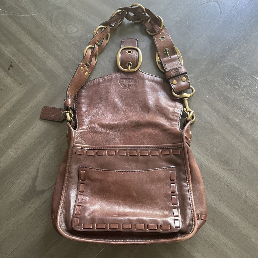 Coach Brown Leather Handbag Tattersall Flap Good Condition Rare Early 2000s - Picture 8 of 14